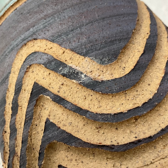 Signed Studio Pottery Vase 8” Carved Blue Matte Stoneware MCM - Picture 6 of 16